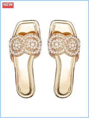 GORGLITTER Women's Sparkly Flat Sandals Rhinestone Slide Dressy